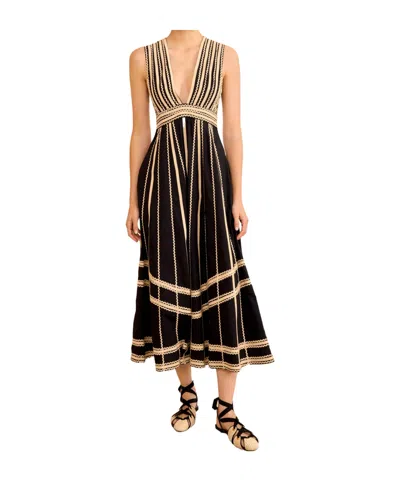 Ulla Johnson Palermo Ricrac And Grosgrain-trimmed Cotton-poplin Midi Dress In Black