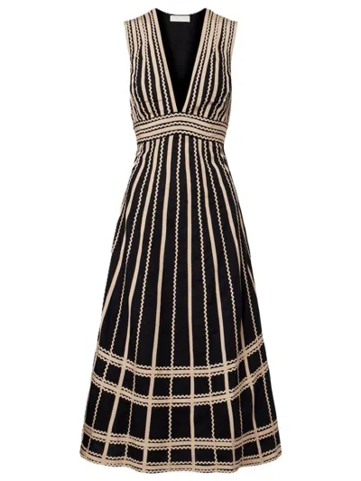 Ulla Johnson Palermo Ricrac And Grosgrain-trimmed Cotton-poplin Midi Dress In Black