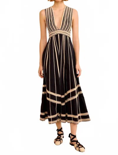 Ulla Johnson Palermo Ricrac And Grosgrain-trimmed Cotton-poplin Midi Dress In Black