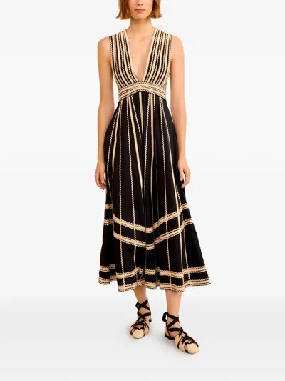 Ulla Johnson Palermo Ricrac And Grosgrain-trimmed Cotton-poplin Midi Dress In Black