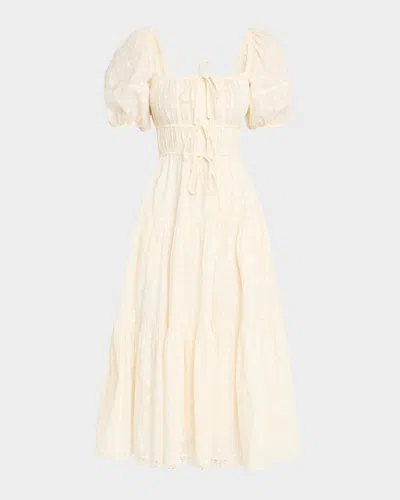 Ulla Johnson Palma Polka Dot Puff-sleeve Midi Dress In Pristine