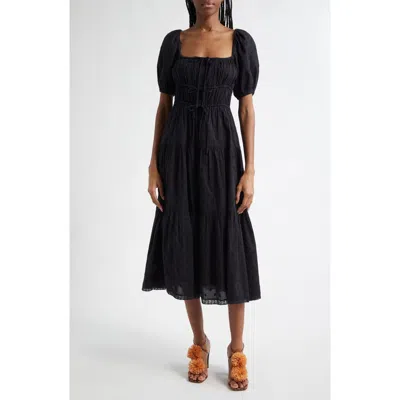 Ulla Johnson Palma Tiered Cotton Eylelet Dress In Noir