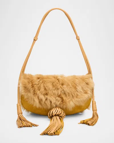 Ulla Johnson Paloma Tassel Suede & Shearling Shoulder Bag In Pink
