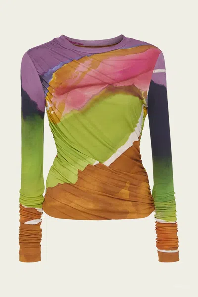Ulla Johnson Paradis Ruched Jersey Top In Nature Abhors A Vacuum In Multi