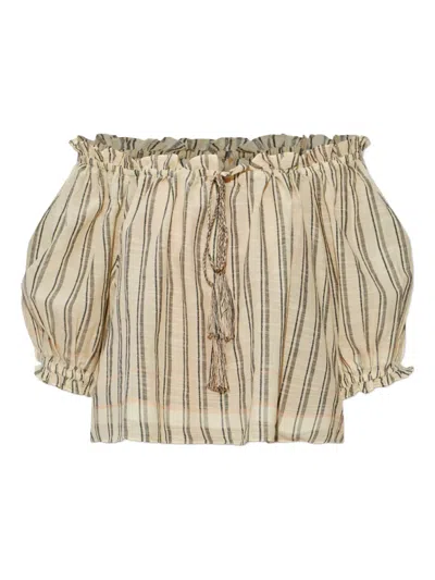 Ulla Johnson Paros Striped Cropped Cotton Top In Neutral
