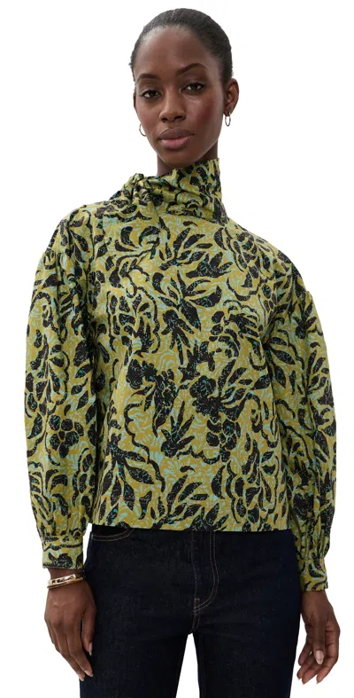 Ulla Johnson Pastel Long Sleeve Cotton Blouse Chartreuse