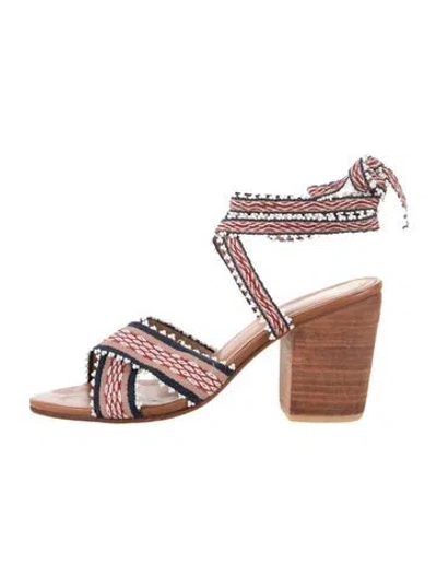 Pre-owned Ulla Johnson Patterned Beaded Accents Sandals In Blue