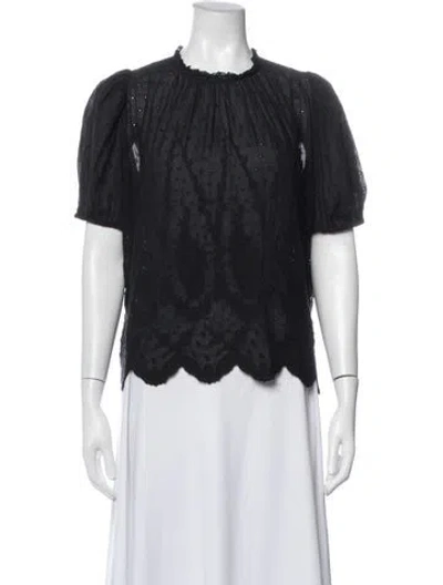 Pre-owned Ulla Johnson Patterned Crew Neck Blouse In Black