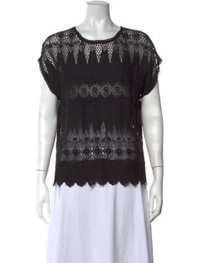 Pre-owned Ulla Johnson Patterned Crew Neck Blouse In Black