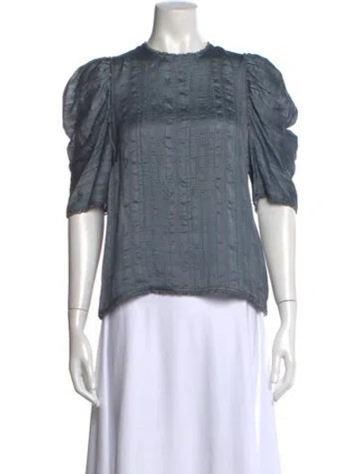 Pre-owned Ulla Johnson Patterned Crew Neck Blouse In Blue