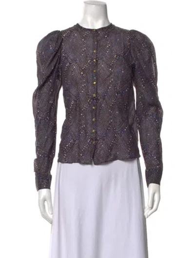 Pre-owned Ulla Johnson Patterned Crew Neck Blouse In Blue