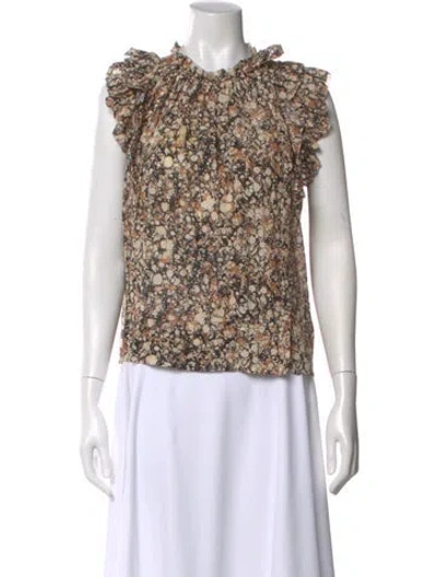 Pre-owned Ulla Johnson Patterned Crew Neck Blouse In Brown