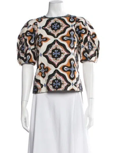 Pre-owned Ulla Johnson Patterned Crew Neck Blouse In Neutrals