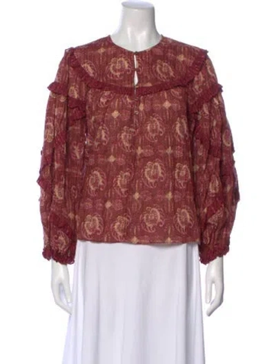 Pre-owned Ulla Johnson Patterned Crew Neck Blouse In Orange