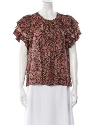 Pre-owned Ulla Johnson Patterned Crew Neck Blouse In Orange