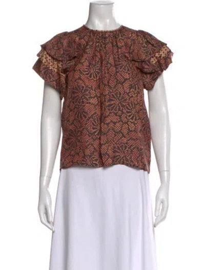 Pre-owned Ulla Johnson Patterned Crew Neck Blouse In Orange
