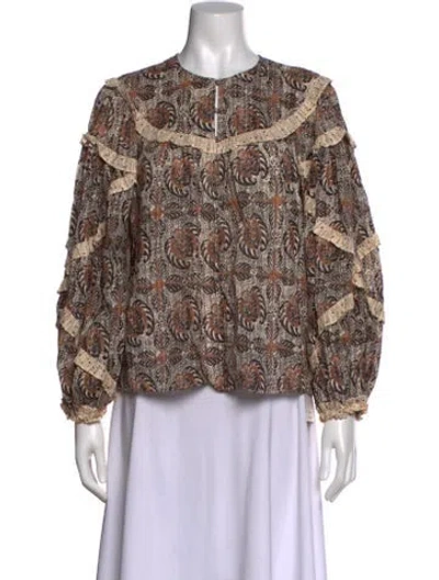 Pre-owned Ulla Johnson Patterned Crew Neck Blouse W/ Tags In Brown