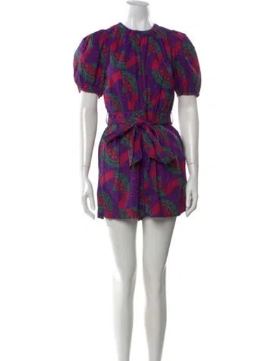 Pre-owned Ulla Johnson Patterned Crew Neck Romper In Purple