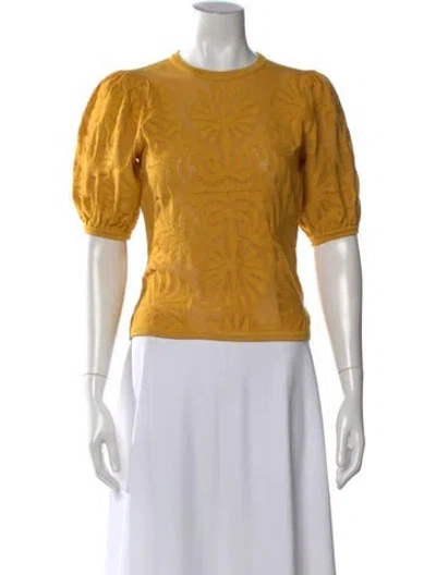 Pre-owned Ulla Johnson Patterned Crew Neck Sweater In Yellow