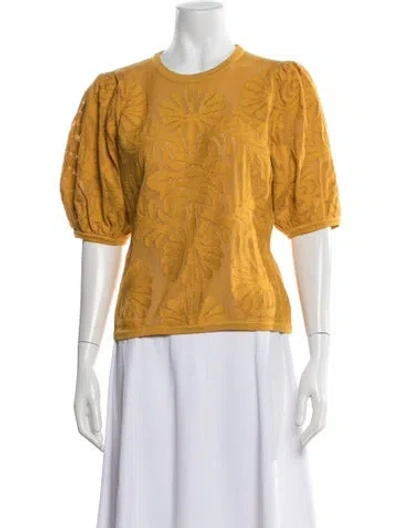 Pre-owned Ulla Johnson Patterned Crew Neck Sweater In Yellow