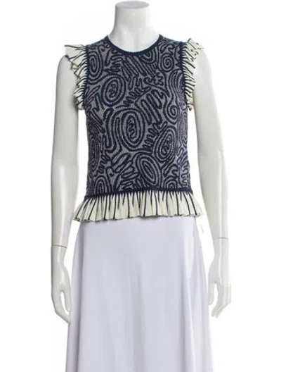 Pre-owned Ulla Johnson Patterned Crew Neck Top In Blue