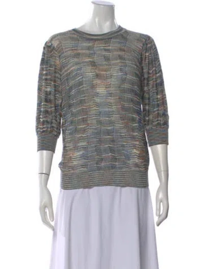 Pre-owned Ulla Johnson Patterned Crew Neck Top In Blue
