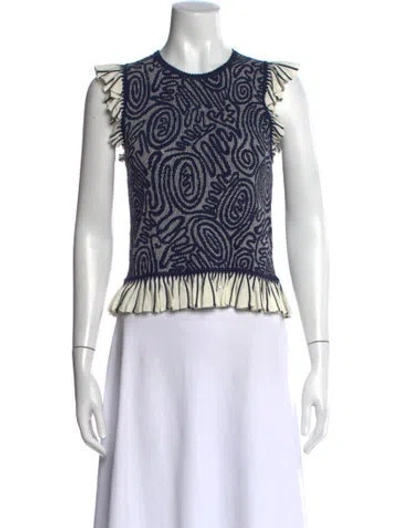 Pre-owned Ulla Johnson Patterned Crew Neck Top In Blue