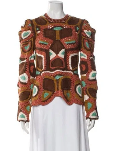Pre-owned Ulla Johnson Patterned Crew Neck Top In Brown