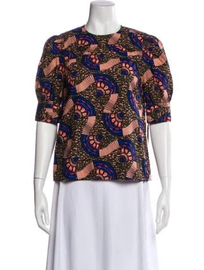 Pre-owned Ulla Johnson Patterned Crew Neck Top In Green