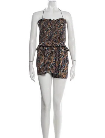 Pre-owned Ulla Johnson Patterned Halterneck Romper In Blue