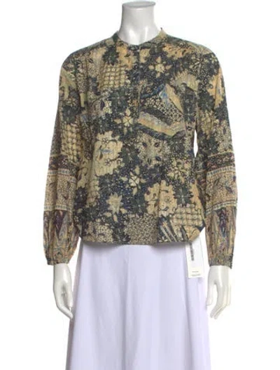 Pre-owned Ulla Johnson Patterned Long Sleeve Blouse In Blue