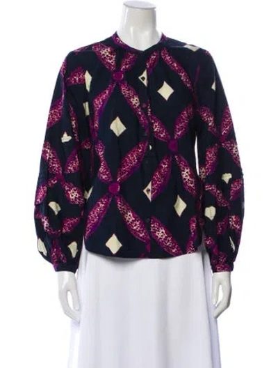 Pre-owned Ulla Johnson Patterned Long Sleeve Blouse In Blue