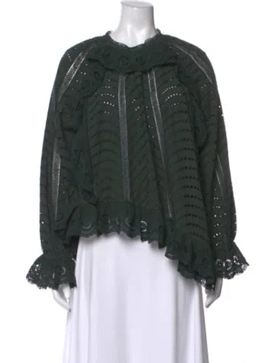 Pre-owned Ulla Johnson Patterned Long Sleeve Blouse In Green