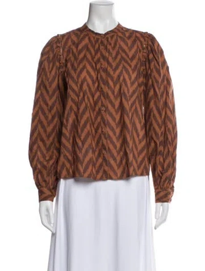 Pre-owned Ulla Johnson Patterned Long Sleeve Blouse In Orange