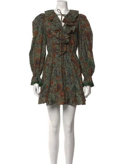 Pre-owned Ulla Johnson Patterned Mini Dress In Green