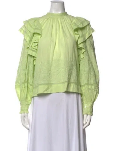 Pre-owned Ulla Johnson Patterned Mock Neck Blouse In Green