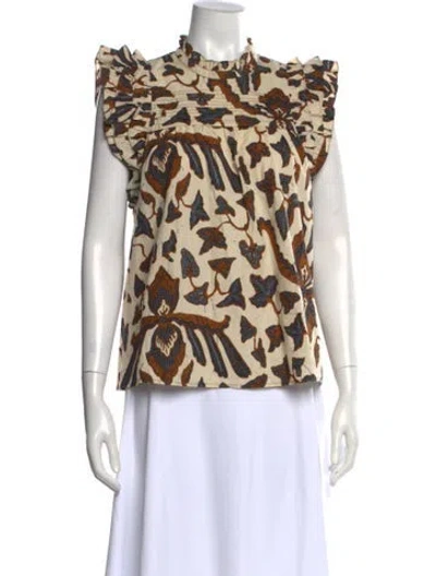 Pre-owned Ulla Johnson Patterned Mock Neck Blouse In Neutral