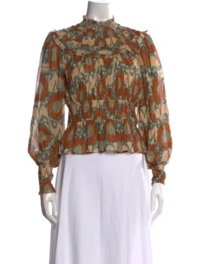 Pre-owned Ulla Johnson Patterned Mock Neck Blouse In Neutrals