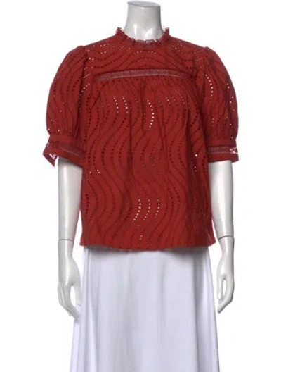 Pre-owned Ulla Johnson Patterned Mock Neck Blouse In Orange