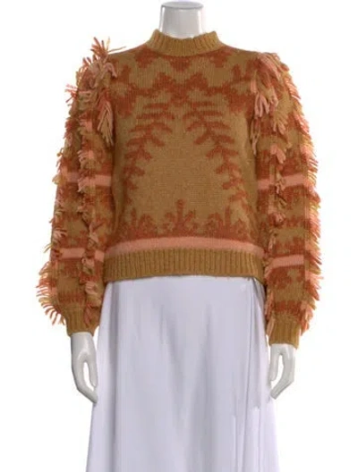 Pre-owned Ulla Johnson Patterned Mock Neck Sweater In Orange