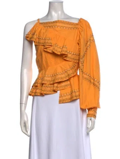 Pre-owned Ulla Johnson Patterned One-shoulder Blouse In Orange