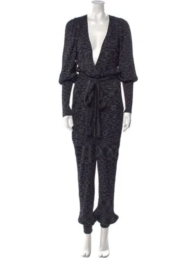 Pre-owned Ulla Johnson Patterned Plunge Neckline Jumpsuit In Blue