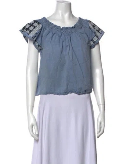 Pre-owned Ulla Johnson Patterned Scoop Neck Blouse In Blue