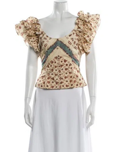 Pre-owned Ulla Johnson Patterned Scoop Neck Blouse In Neutral