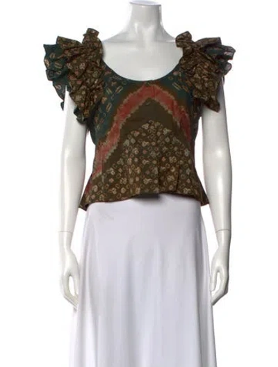 Pre-owned Ulla Johnson Patterned Scoop Neck Blouse In Neutral