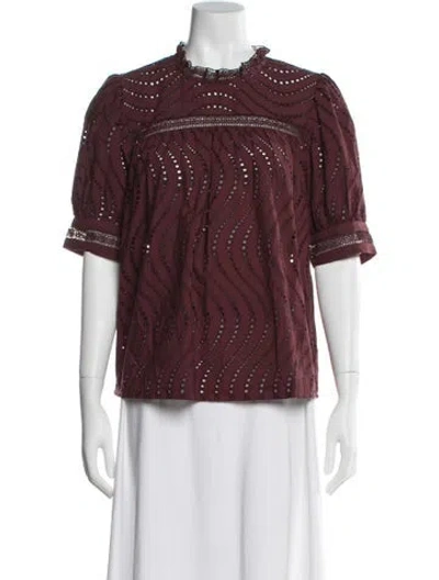 Pre-owned Ulla Johnson Patterned Short Sleeve Blouse In Burgundy