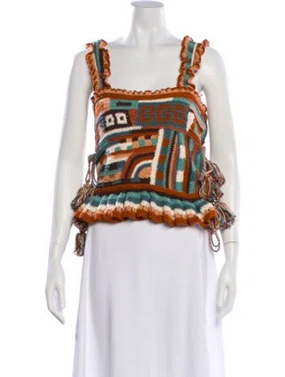 Pre-owned Ulla Johnson Patterned Square Neckline Crop Top In Multi