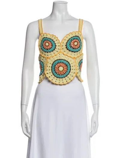 Pre-owned Ulla Johnson Patterned Square Neckline Crop Top In Yellow