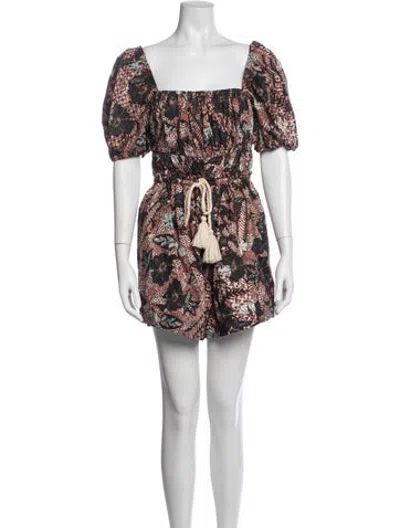 Pre-owned Ulla Johnson Patterned Square Neckline Romper In Black