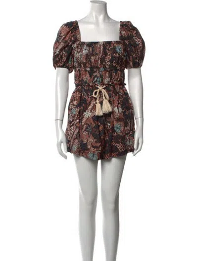 Pre-owned Ulla Johnson Patterned Square Neckline Romper In Black